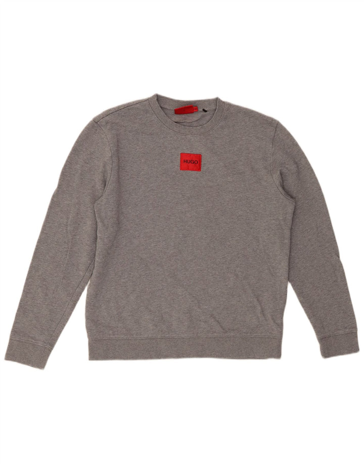 HUGO BOSS Damen-Sweatshirt-Pullover UK 14 Mittelgrau gefleckte Baumwolle