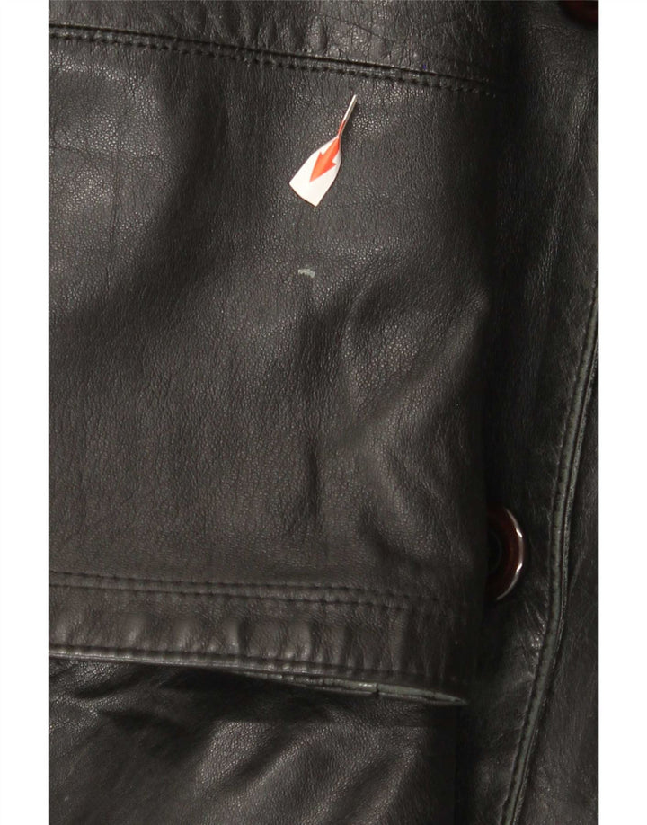 Vintage Damen Ledermantel mit Kapuze IT 48 XL Schwarz