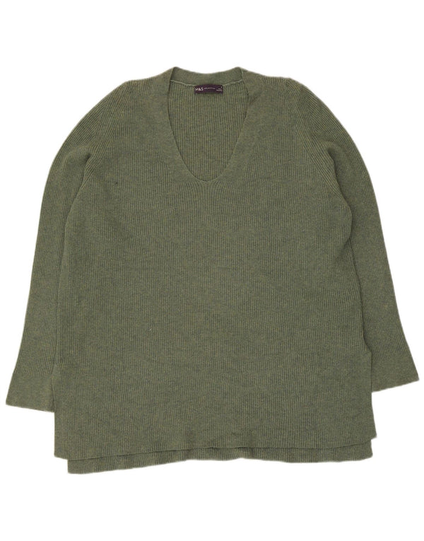 Marks & Spencer Damen-Pullover mit V-Ausschnitt, UK 16, Größe L, Khaki, Polyester