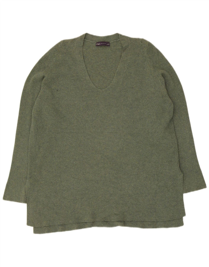 Marks & Spencer Damen-Pullover mit V-Ausschnitt, UK 16, Größe L, Khaki, Polyester