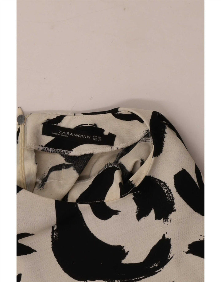 Zara Damen Bluse Top UK 6 XS Off White Geometrisch