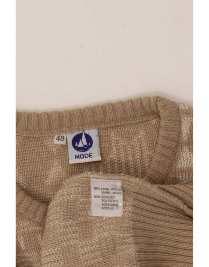 Vintage Herren Pullover mit Rundhalsausschnitt IT 48 Medium Beige Patchwork Wolle