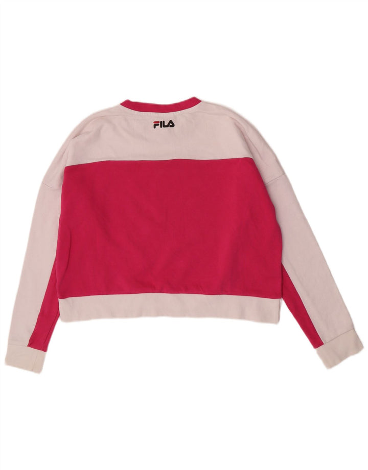Fila Damen-Pullover, übergroßer Crop-Sweatshirt, Gr. 10, klein, Rosa, Farbblock
