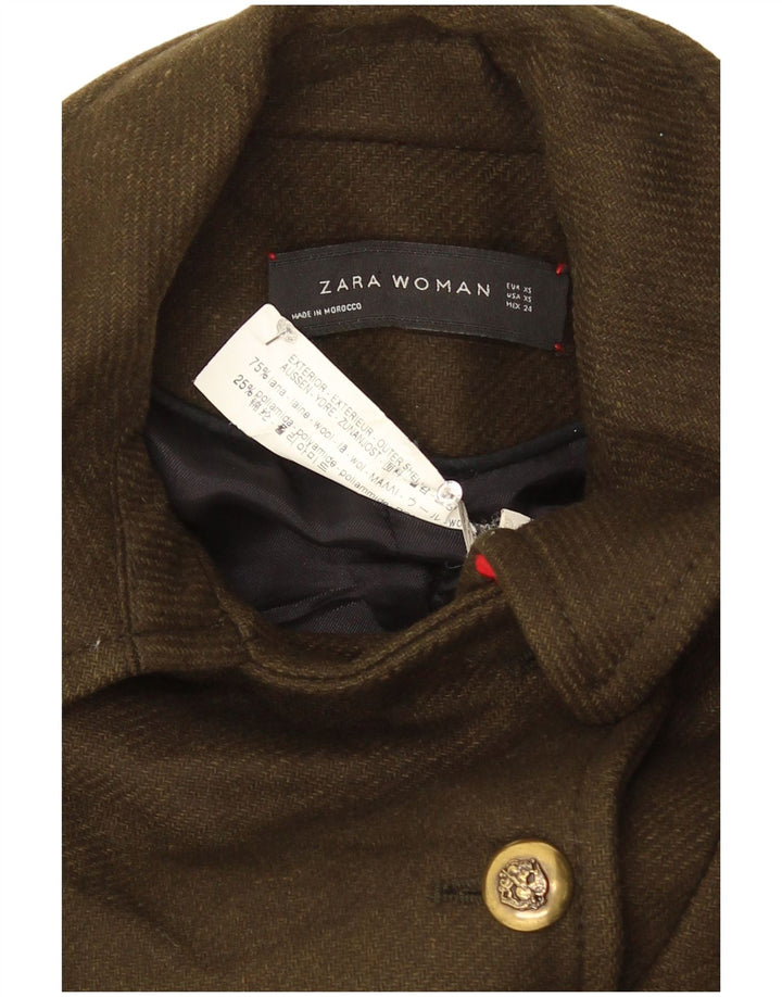 Zara Damen Pea Coat UK 6 XS Khaki Wolle