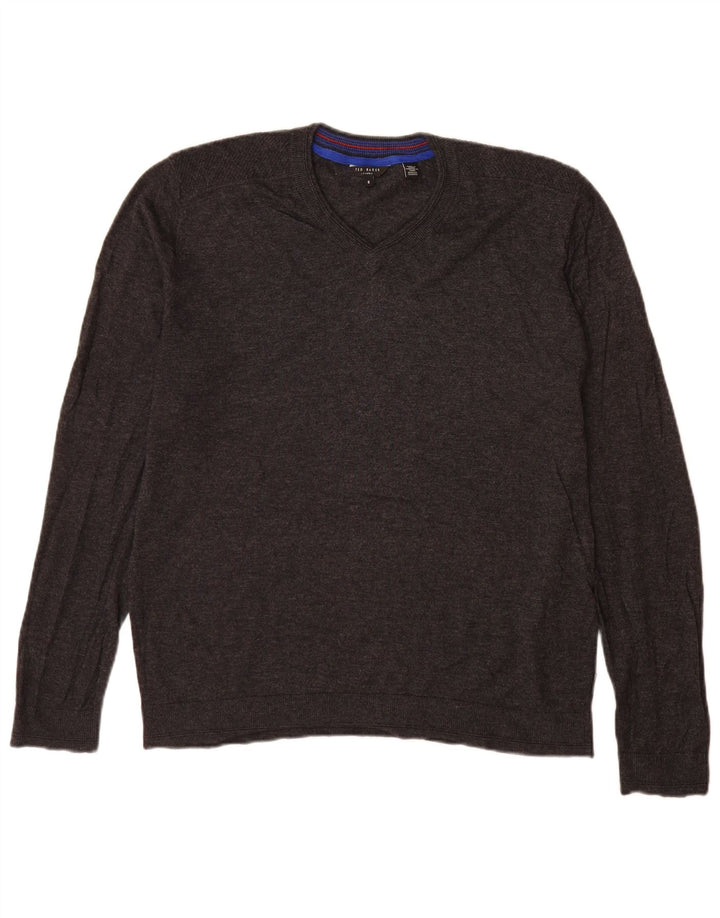 Ted Baker Herren-Pullover mit V-Ausschnitt, Größe 5, XL, graue Wolle