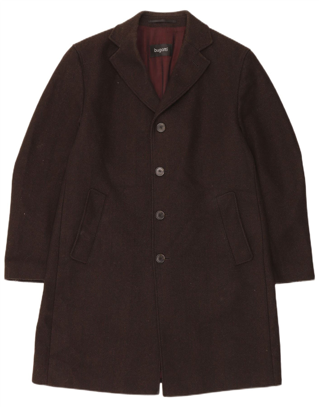 Bugatti Herrenmantel UK 40 Große braune Schurwolle mit Fischgrätenmuster