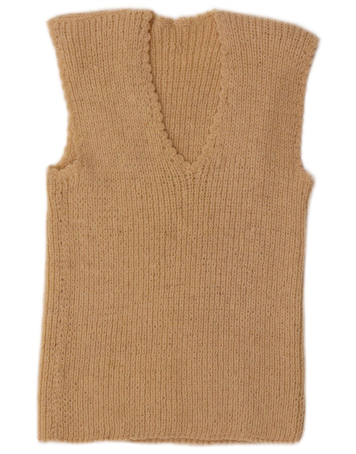 VINTAGE Damen Weste Tank Top UK 12 Medium Beige