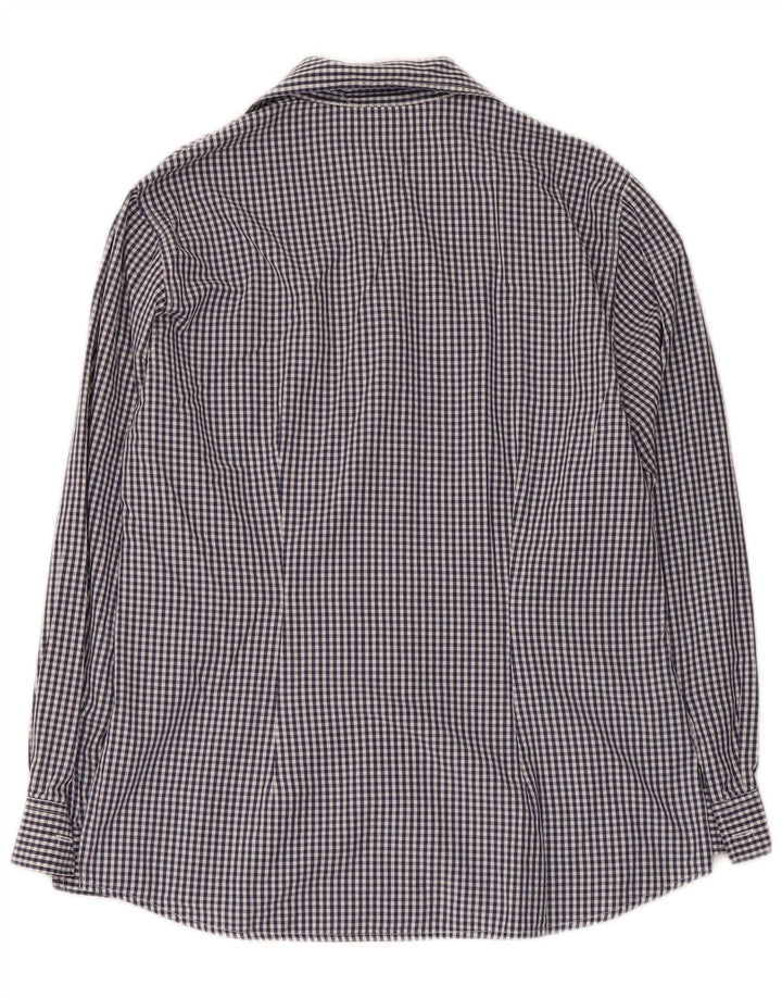 Benetton Damen-Hemd IT 44 aus mittelblauer Gingham-Baumwolle in Marineblau
