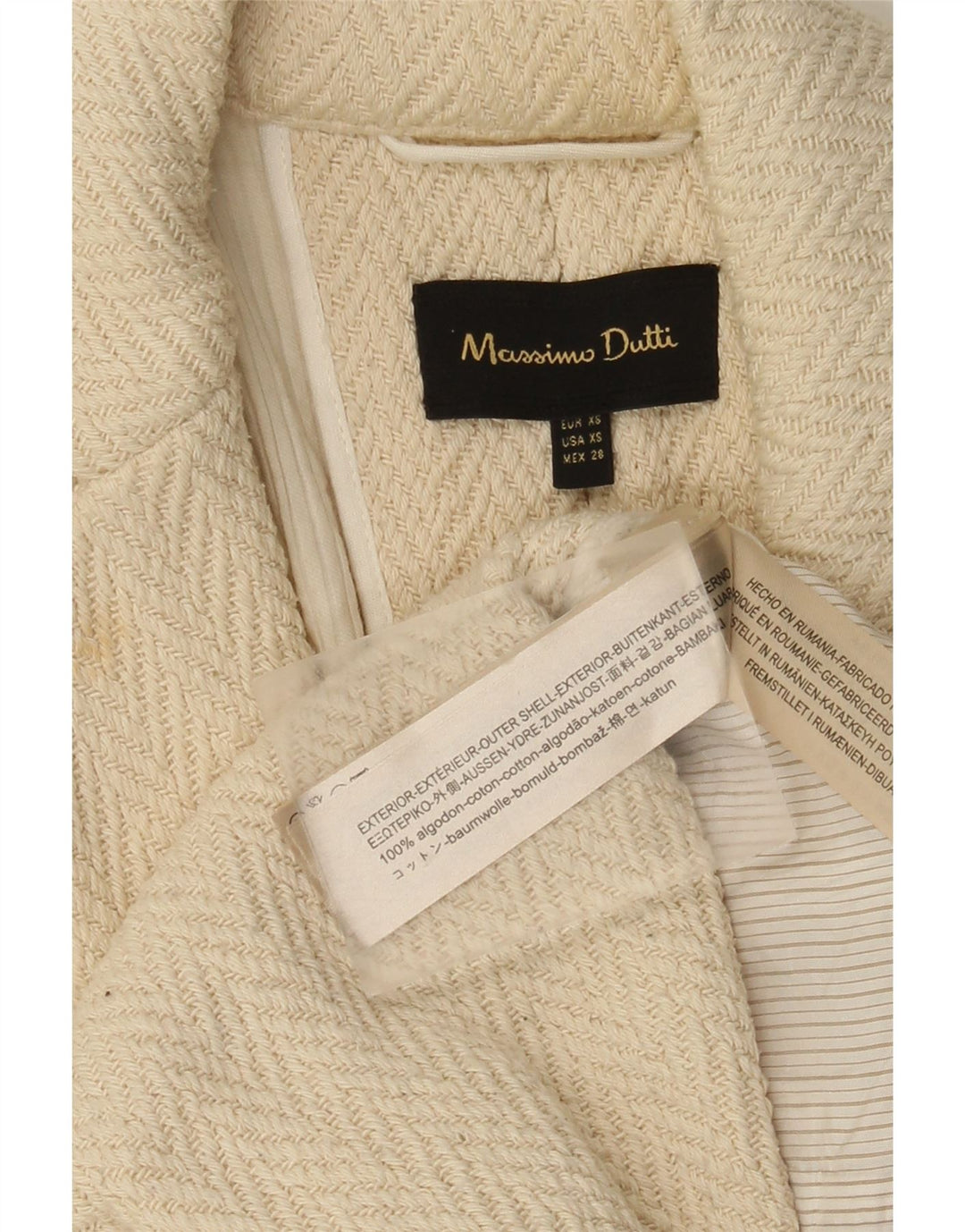 Massimo Dutti Damen 3/4-Ärmel offener Mantel UK 6 XS Off White Herringbone