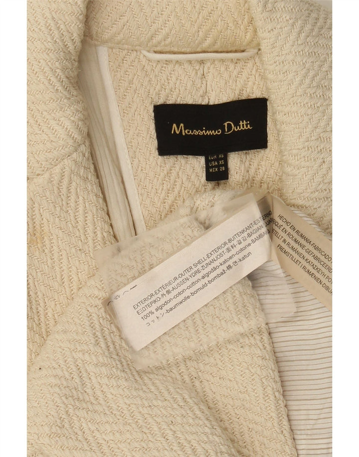 Massimo Dutti Damen 3/4-Ärmel offener Mantel UK 6 XS Off White Herringbone