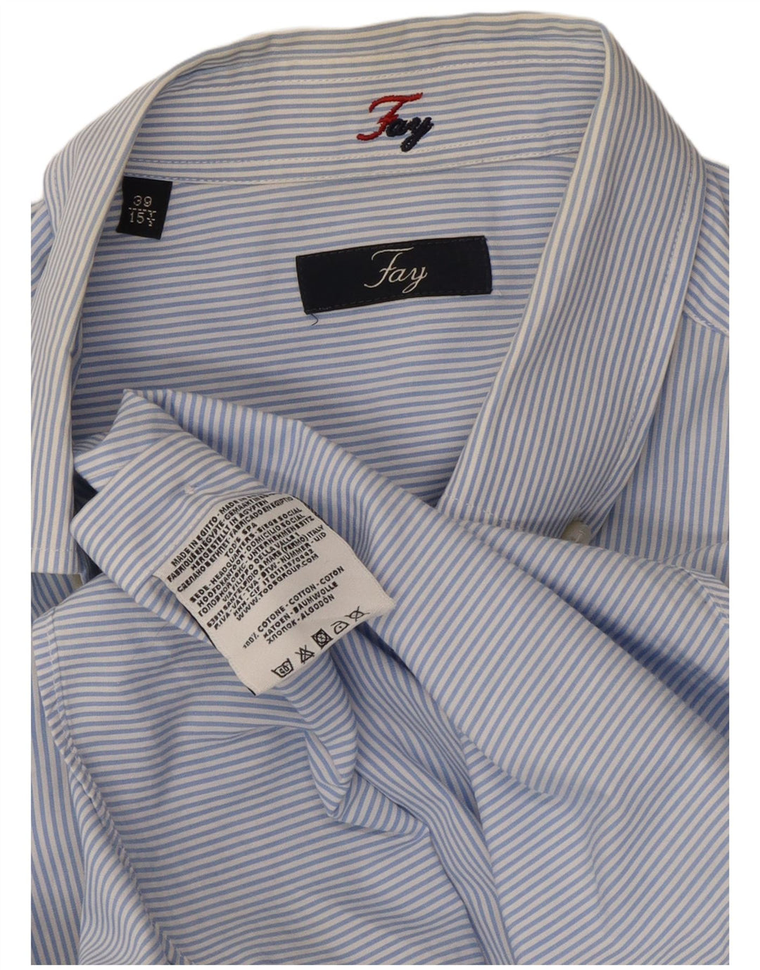 Fay Herrenhemd Größe 39 15 1/2 mittelblau gestreifte Baumwolle