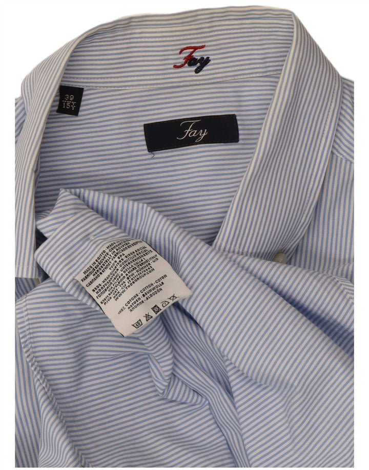 Fay Herrenhemd Größe 39 15 1/2 mittelblau gestreifte Baumwolle