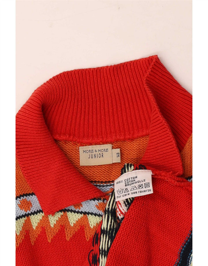 MEHR & Strickjacke für Jungen, 9–10 Jahre, rote geometrische Baumwolle