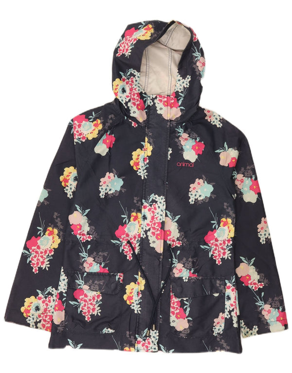 Animal Damen-Regenjacke mit Kapuze, Größe S, Marineblau, Blumenmuster, Polyester