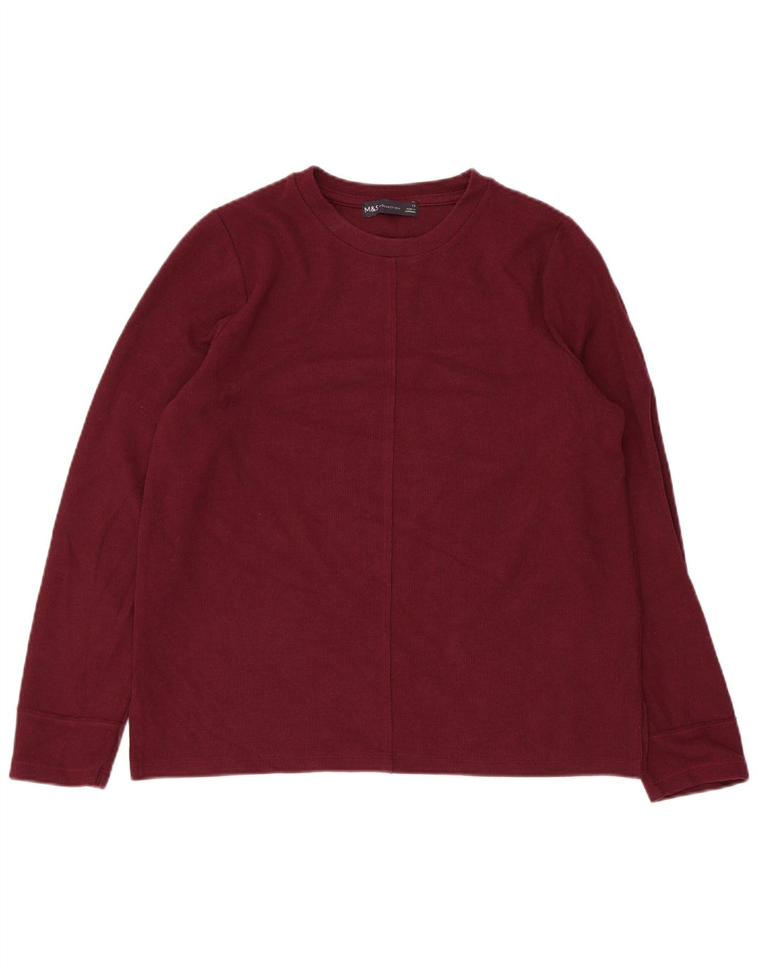 Marks & Spencer Damen Top Langarm UK 12 Medium Burgund Baumwolle