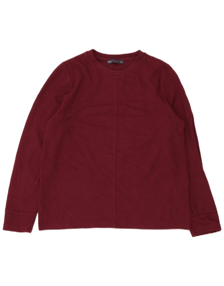 Marks & Spencer Damen Top Langarm UK 12 Medium Burgund Baumwolle