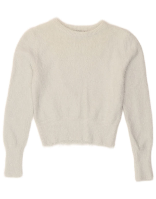 Zara Damen Crop U-Boot-Ausschnitt-Pullover, UK 12, Mittelweißes Nylon