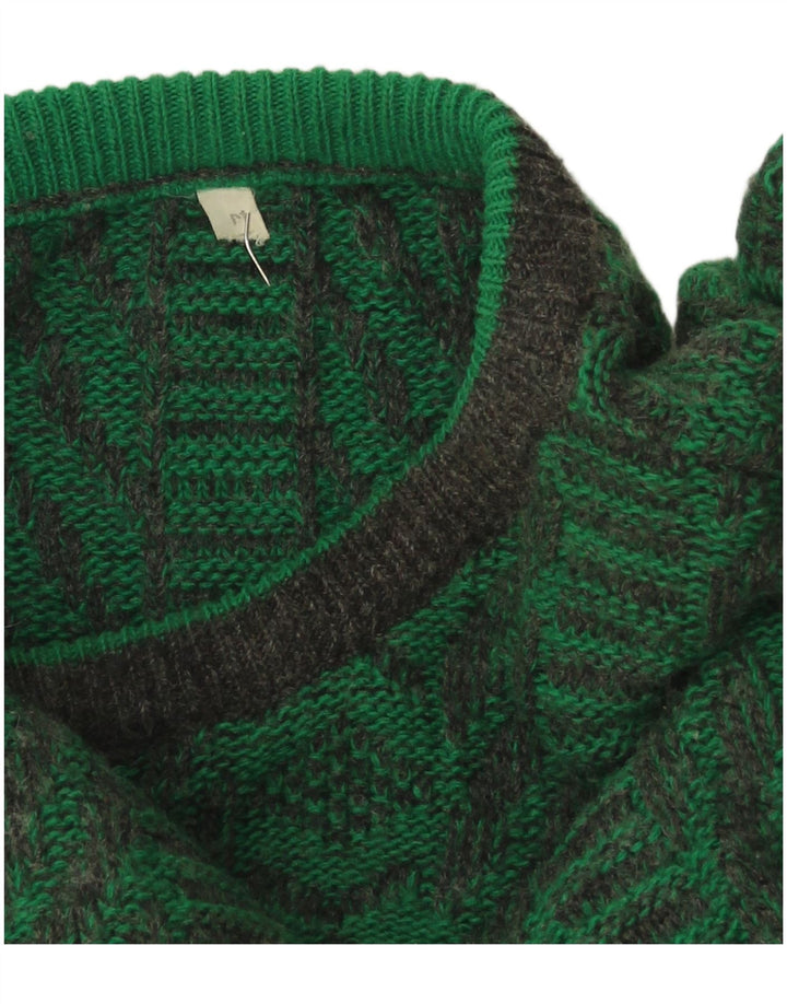 Vintage Herren Pullover mit Rundhalsausschnitt, mittelgrün, geometrisch