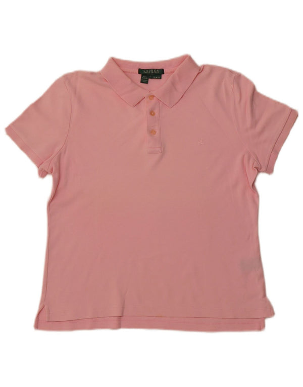 RALPH LAUREN Damen Slim Fit Poloshirt UK 14 Large Rosa Baumwolle