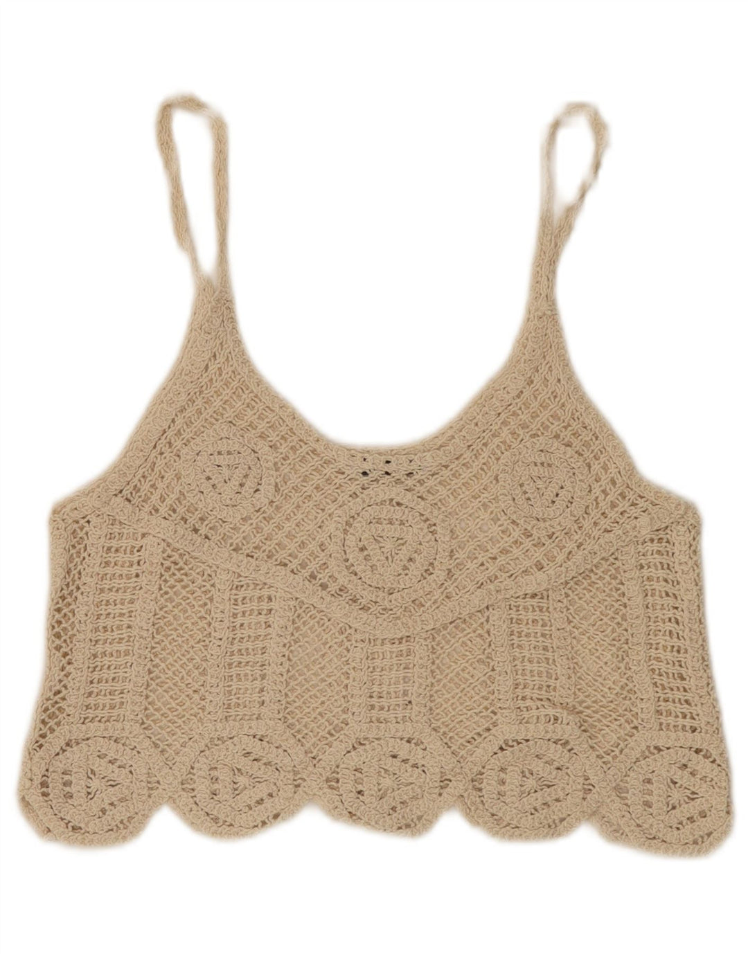 Zara Damen Crop Crochet Cami Top UK 12 Medium Beige