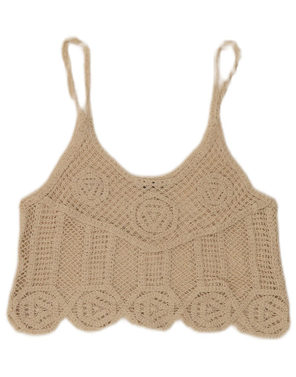 Zara Damen Crop Crochet Cami Top UK 12 Medium Beige