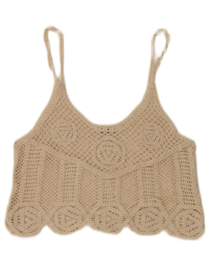 Zara Damen Crop Crochet Cami Top UK 12 Medium Beige