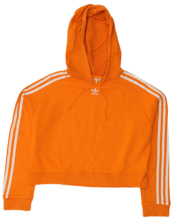 ADIDAS Damen Übergroßer Crop Hoodie Pullover UK 8 Small Orange Baumwolle