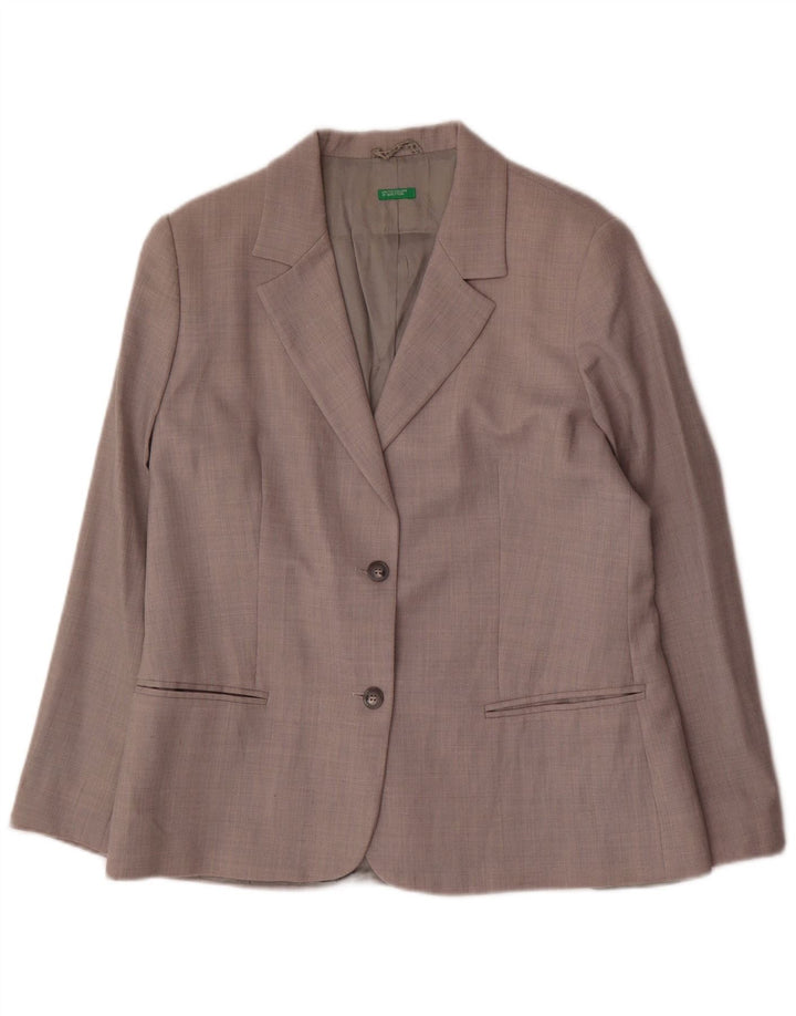 Benetton Damen 2-Knopf-Blazerjacke IT 48 XL Graue Wolle