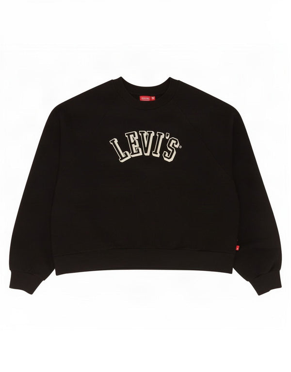 Levi's Damen Crop Graphic Sweatshirt Pullover UK 16 Large Schwarz Baumwolle