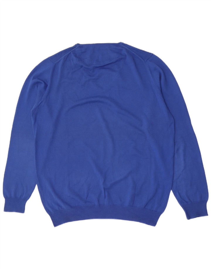 Zara Herren-Pullover mit V-Ausschnitt, XL, blaue Baumwolle