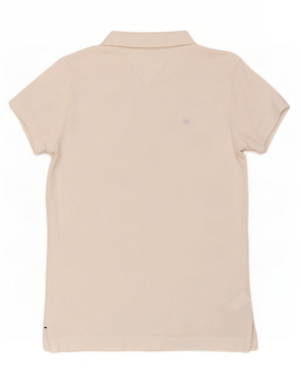 Tommy Hilfiger Womens Slim Fit Polo Shirt UK 10 Small White Cotton