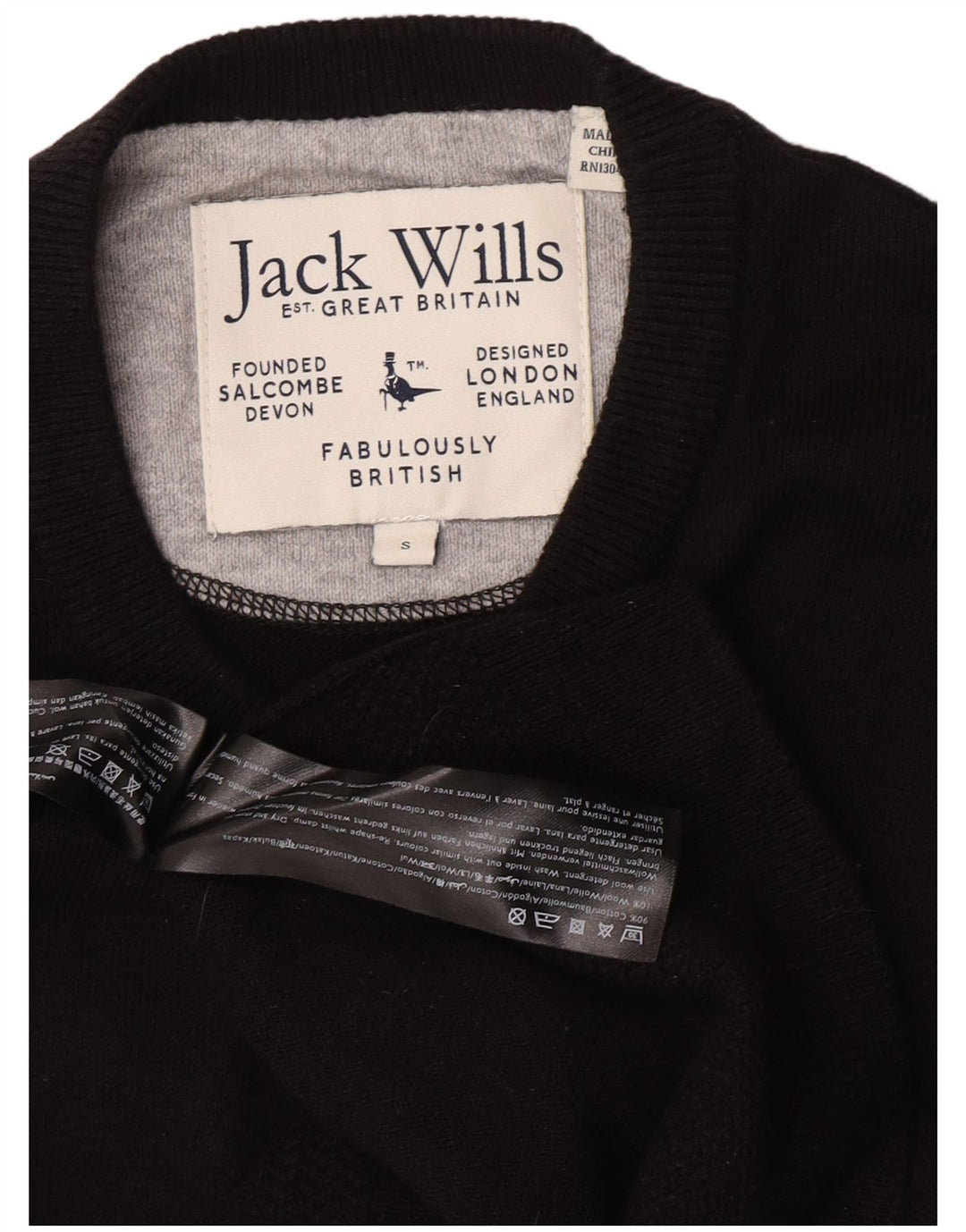 Jack Wills Herren-Pullover mit Rundhalsausschnitt, Größe S, schwarze Baumwolle