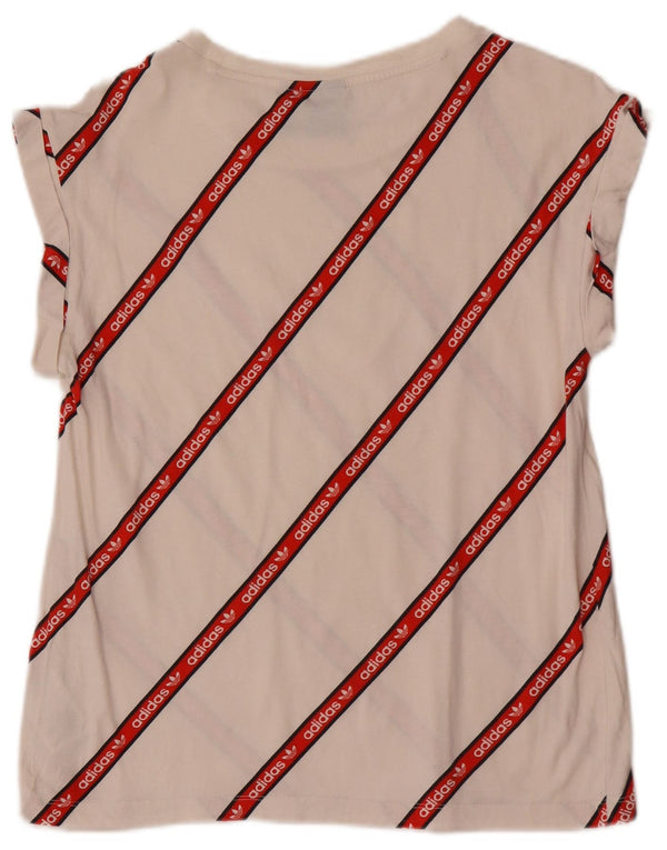 Adidas Damen Grafik T-Shirt Top UK 8 Small weiß gestreift Baumwolle