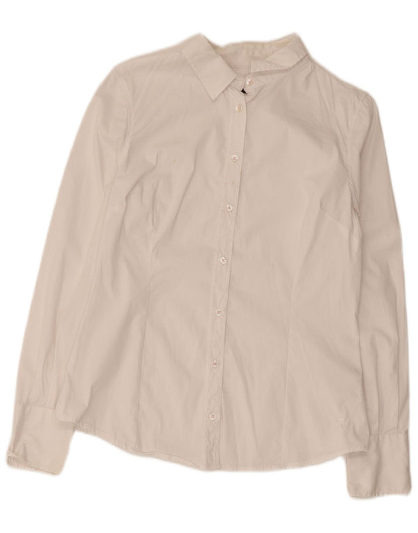 Trussardi Jeans Damenhemd IT 44 Mittelweiße Baumwolle