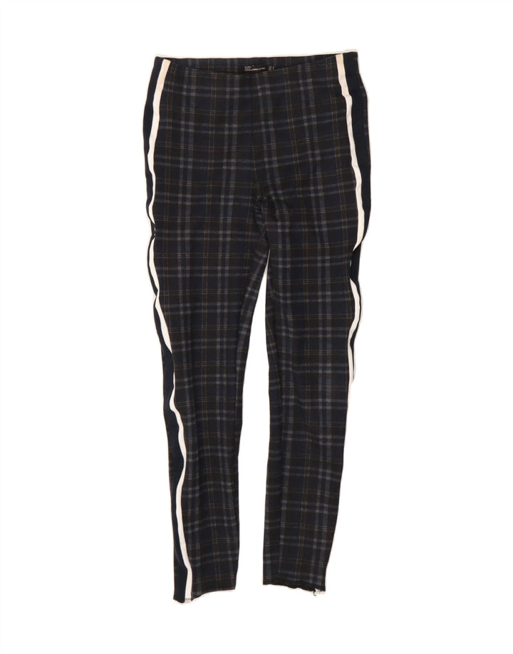 ZARA Womens Leggings UK 12 Medium  Navy Blue Check Viscose Vintage Zara and Second-Hand Zara from Messina Hembry 