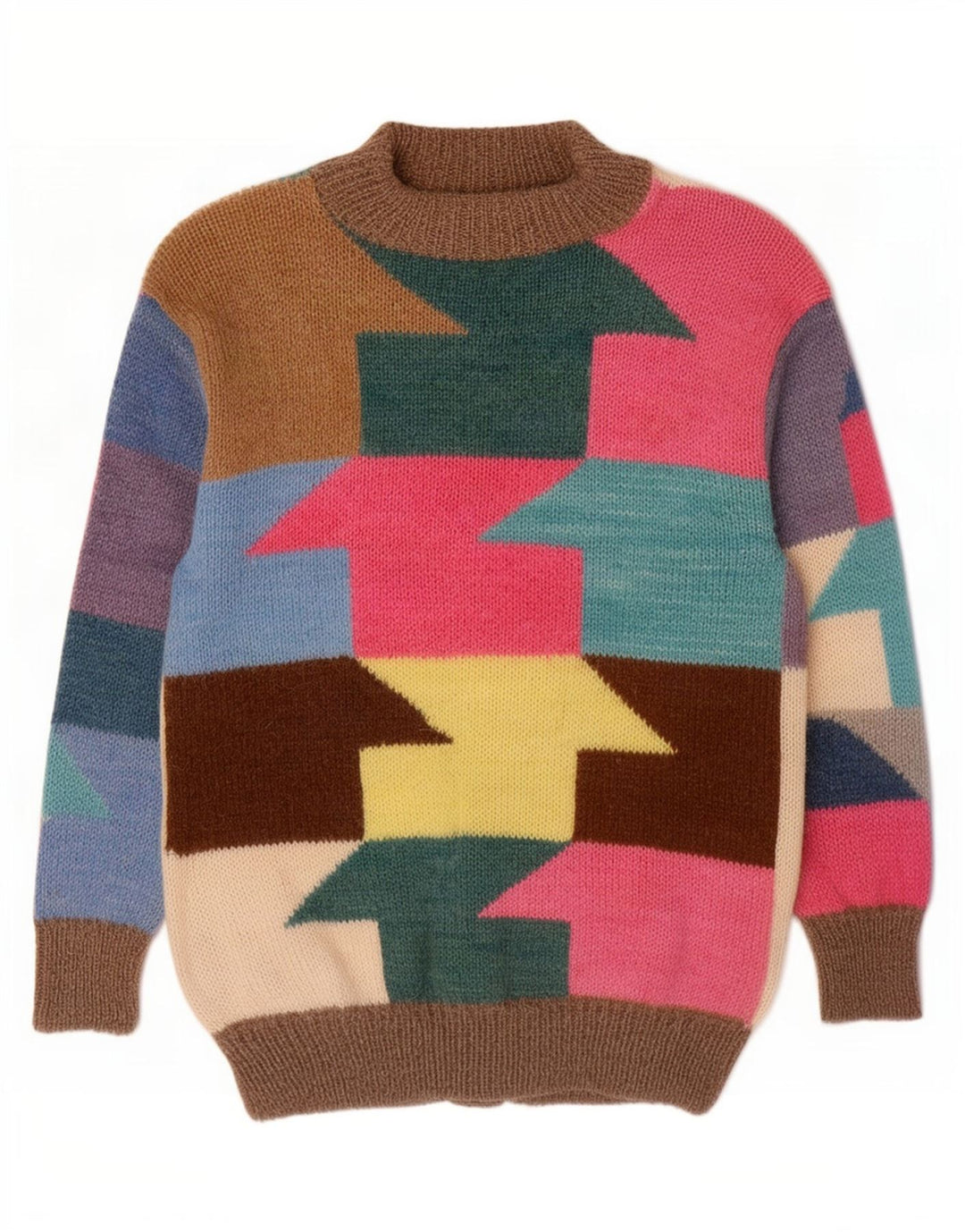 Vintage Damen Grafischer Cardigan Pullover UK 16 Groß Mehrfarbig Geometrisch