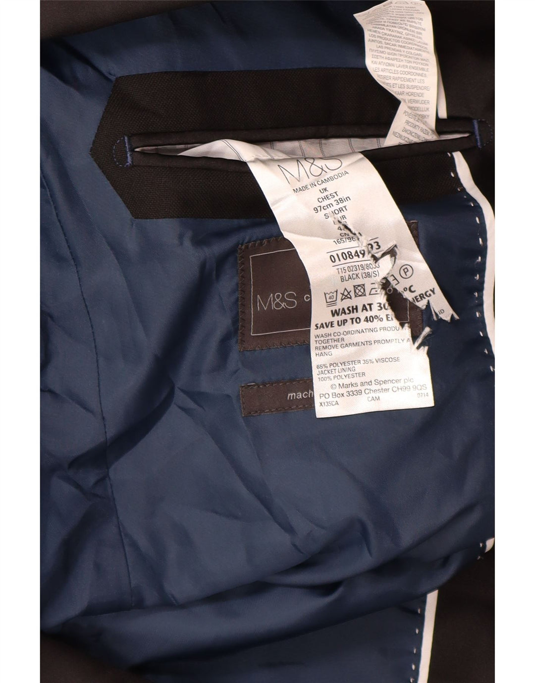 Marks & Spencer Herren-Blazer mit 1 Knopf, UK 38, Mittelschwarz, Polyester