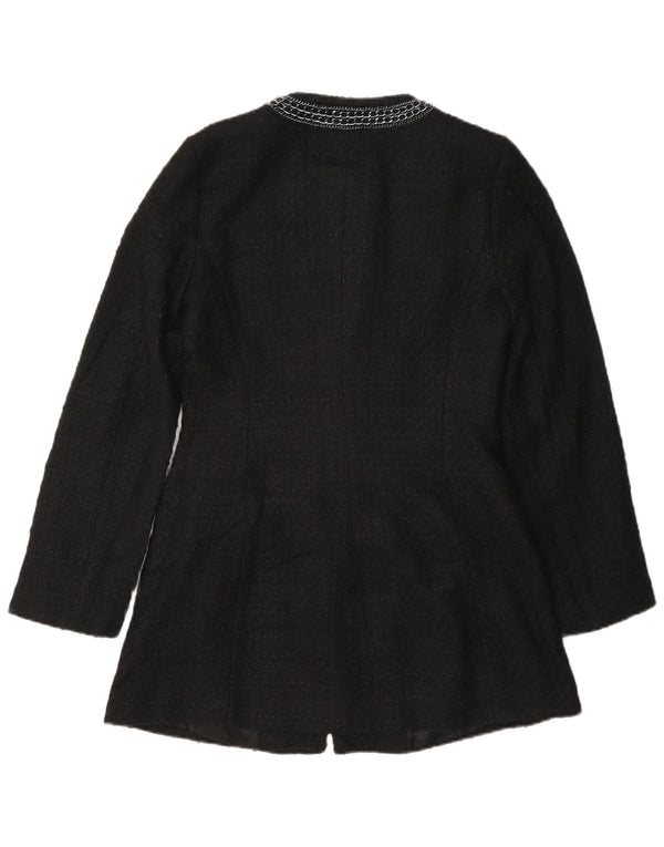 Zara Damen Mantel UK 12 Medium Schwarz Polyester