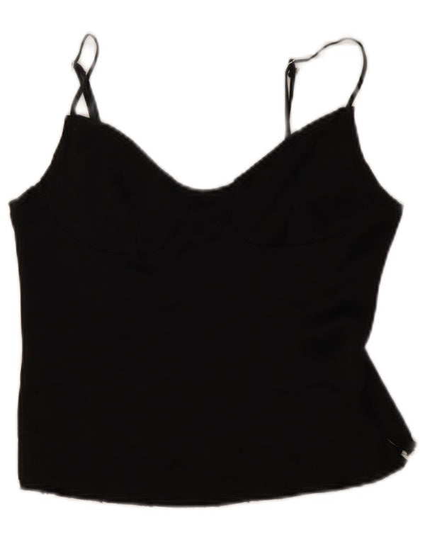 Zara Damen Crop Cami Top UK 12 Mittelschwarze Viskose