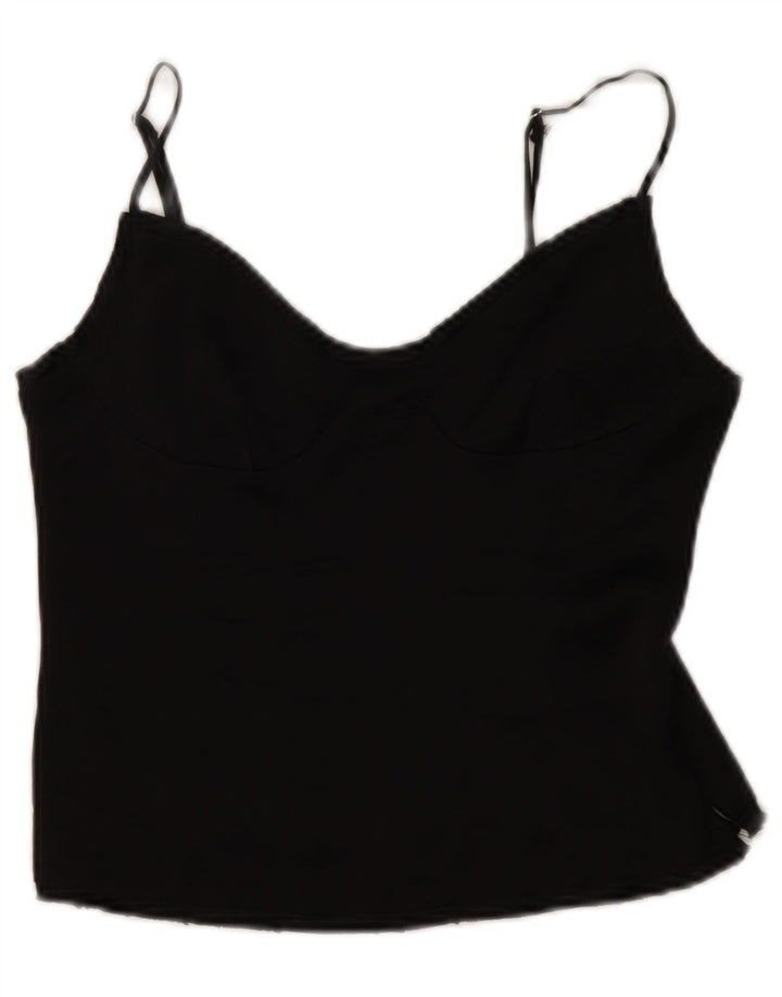 Zara Damen Crop Cami Top UK 12 Mittelschwarze Viskose