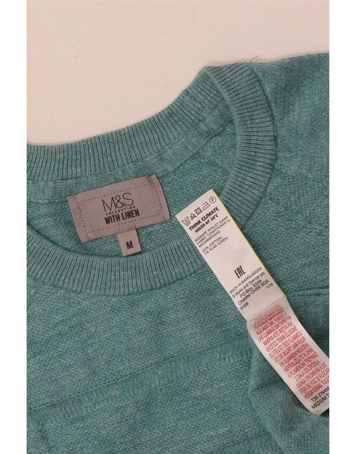 Marks & Spencer Herren-Pullover mit Rundhalsausschnitt, mittelgrüne Baumwolle