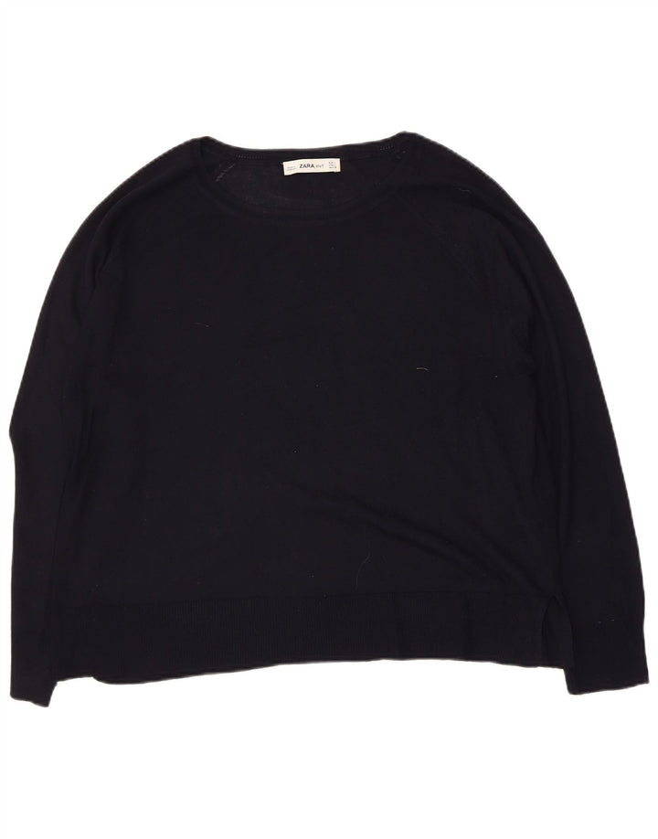 ZARA Damen-Pullover mit U-Boot-Ausschnitt, UK 16, Größe L, schwarze Viskose