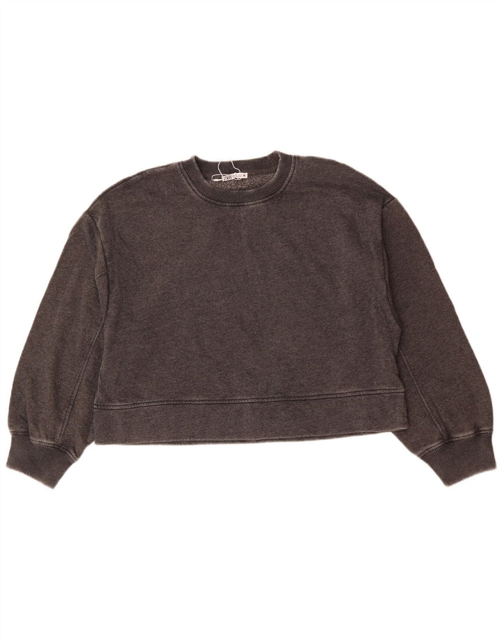 Zara Damen Crop Oversized Sweatshirt Pullover UK 10 Small Graue Baumwolle