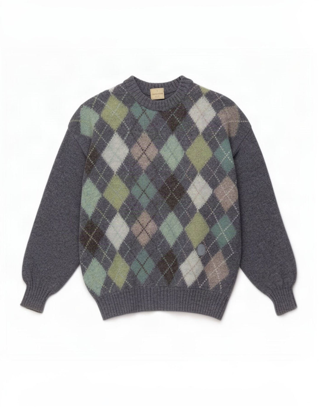 Trussardi Herren-Pullover mit Rundhalsausschnitt, mittelblaue Argyle-/Diamantwolle
