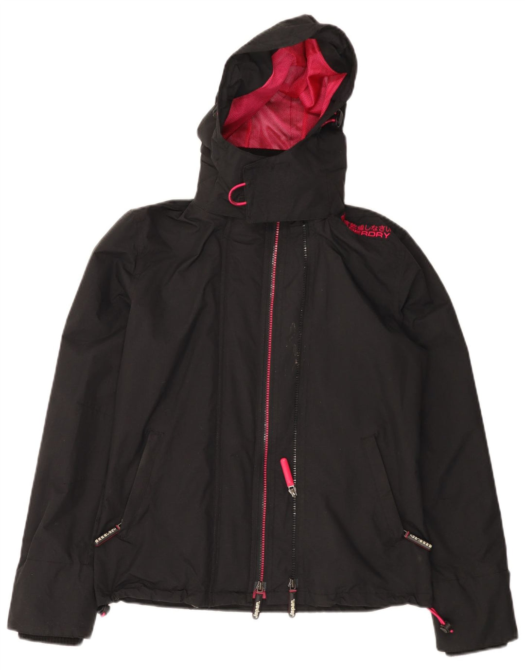 Superdry Damen Windcheater Kapuzen-Regenjacke UK 10 Small Schwarzes Nylon