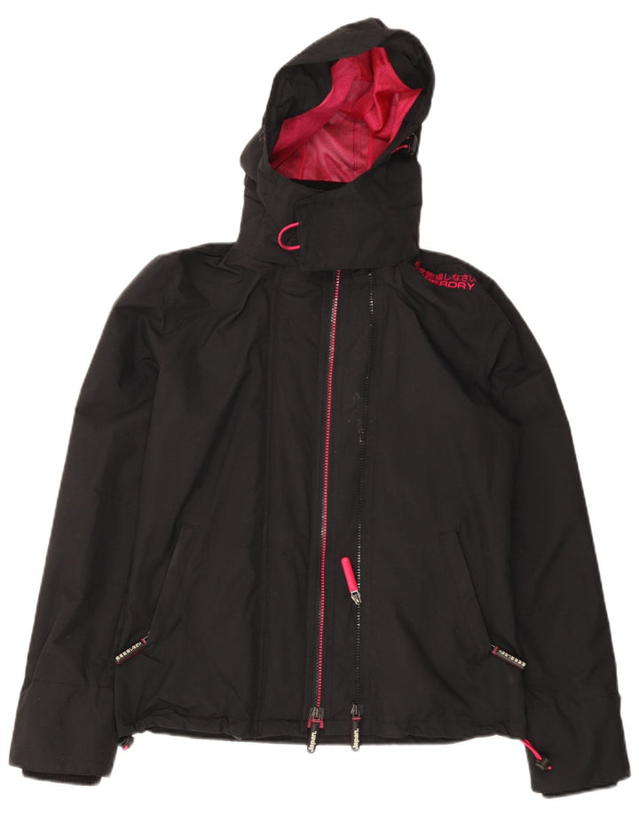Superdry Damen Windcheater Kapuzen-Regenjacke UK 10 Small Schwarzes Nylon