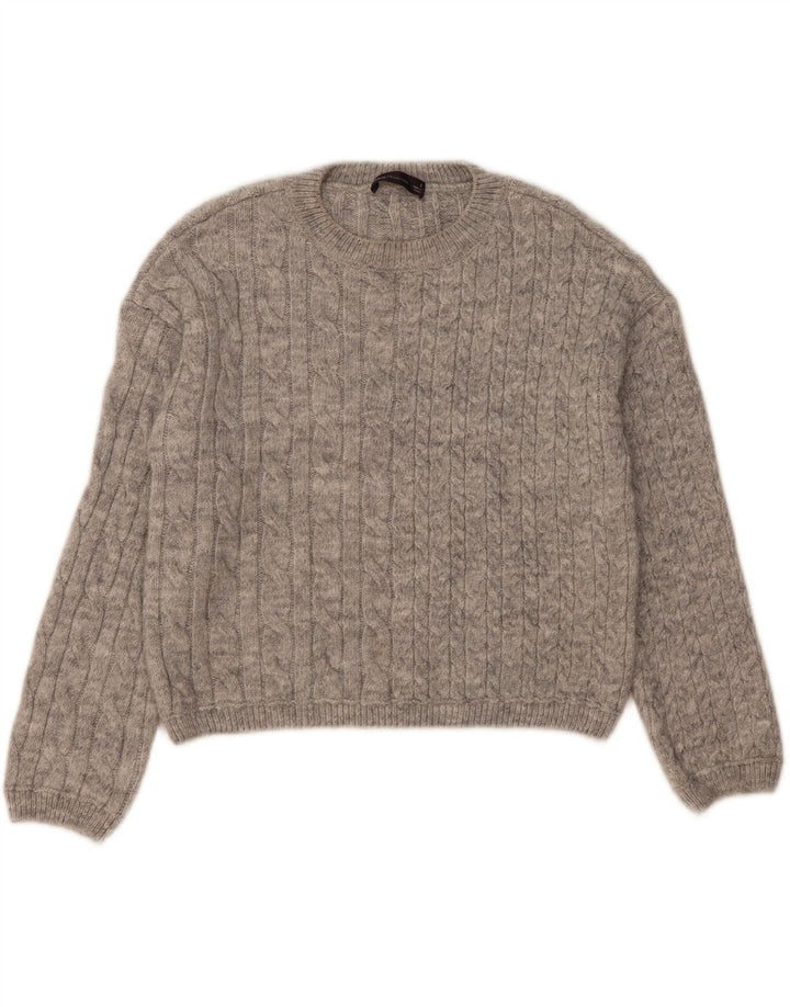 Marks & Spencer Damen Crop Crew Neck Pullover Pullover UK 10 Small Grau