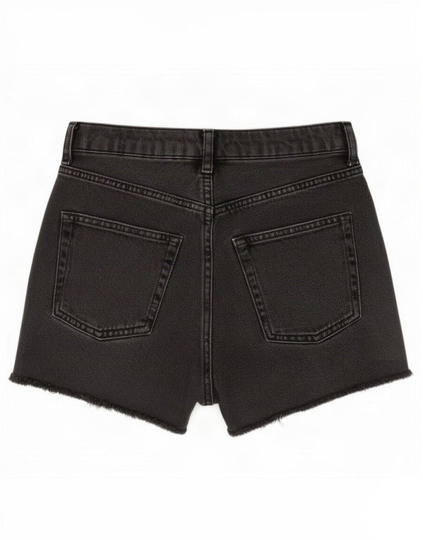 Topshop Damen Mom Denim Shorts UK 8 Small W24 Schwarze Baumwolle