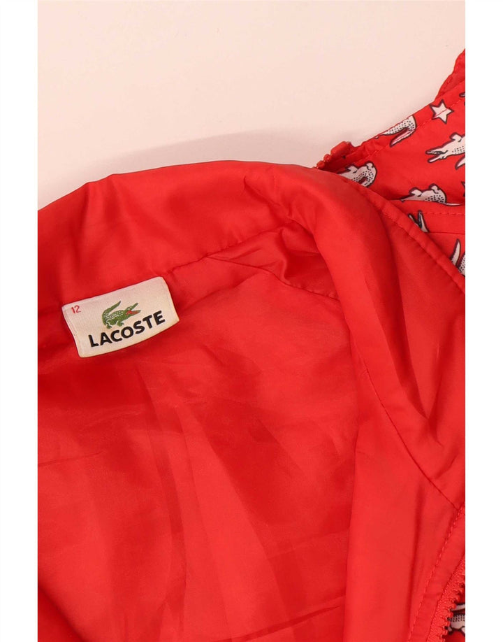 Lacoste Mädchen-Windbreakerjacke mit grafischer Kapuze, 11–12 Jahre, rotes Polyester