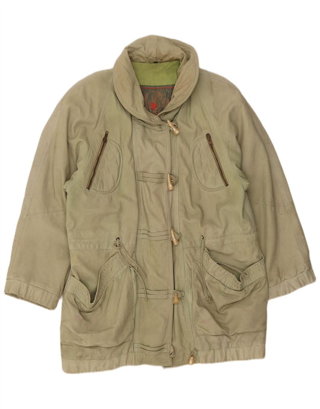 Vintage Damen Übergroßer Ledermantel EU 44 XL Grünes Leder